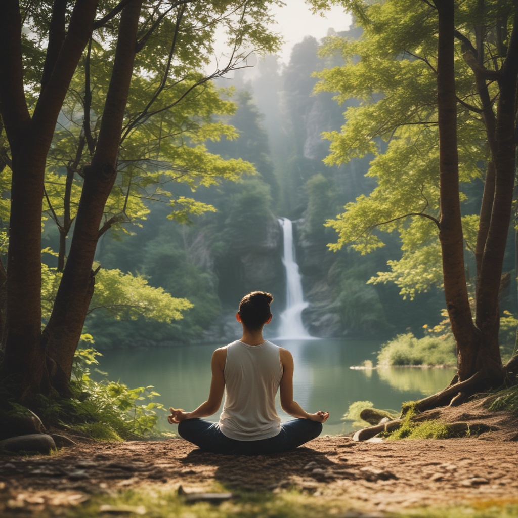 Person meditating in nature
